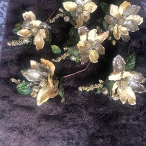 6 Gold and Green Floral Decorations-holiday tree picks